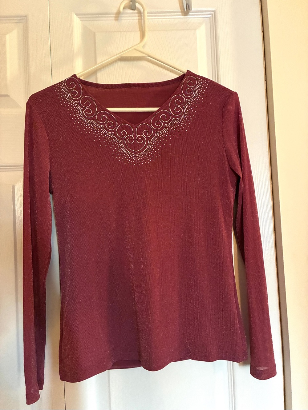 Women's Long-Sleeve Embellished Burgundy Top
